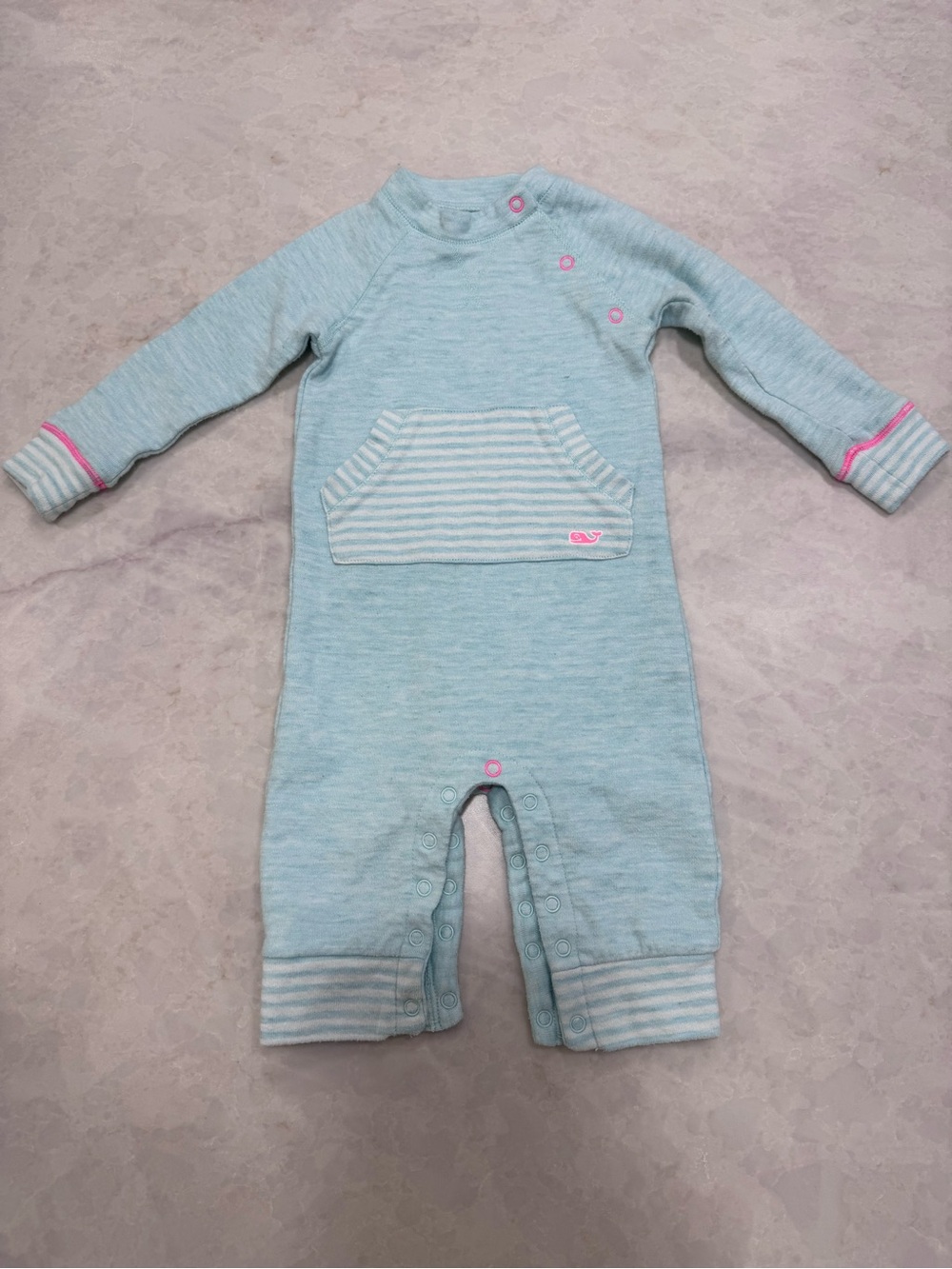 Vineyard Vines Light Blue Baby One-Piece with Pink Trim
